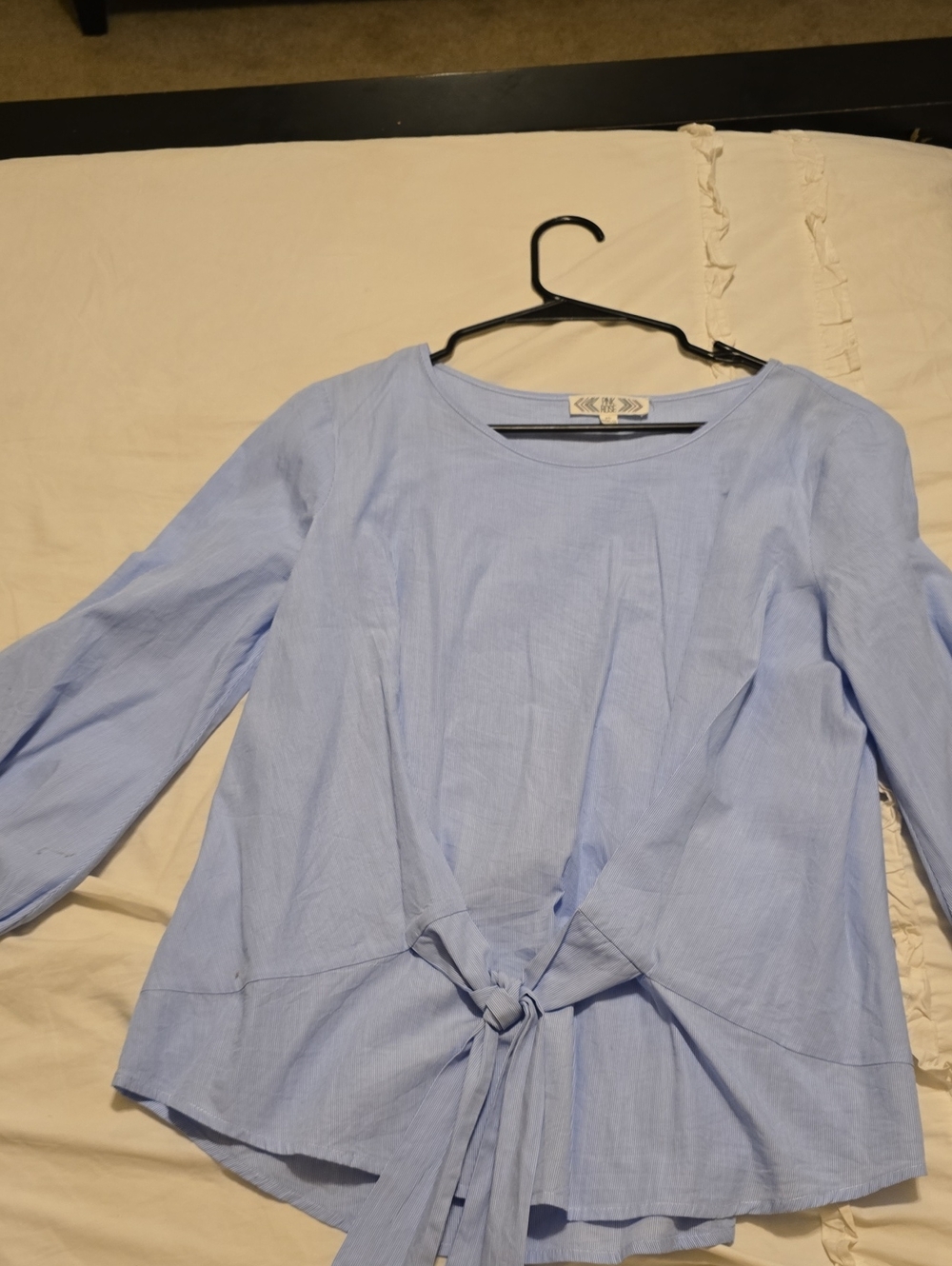 Pink Rose Powder Blue Tie-Front Long Sleeve Blouse NWOT